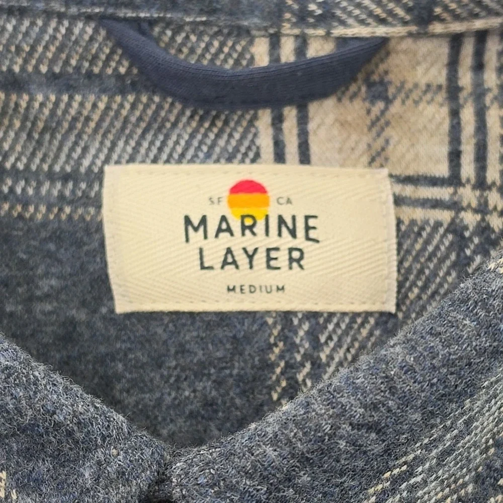 Marine Layer Pacifica Stretch Twill Shirt Mens Medium Blue Plaid $148 NWT NEW